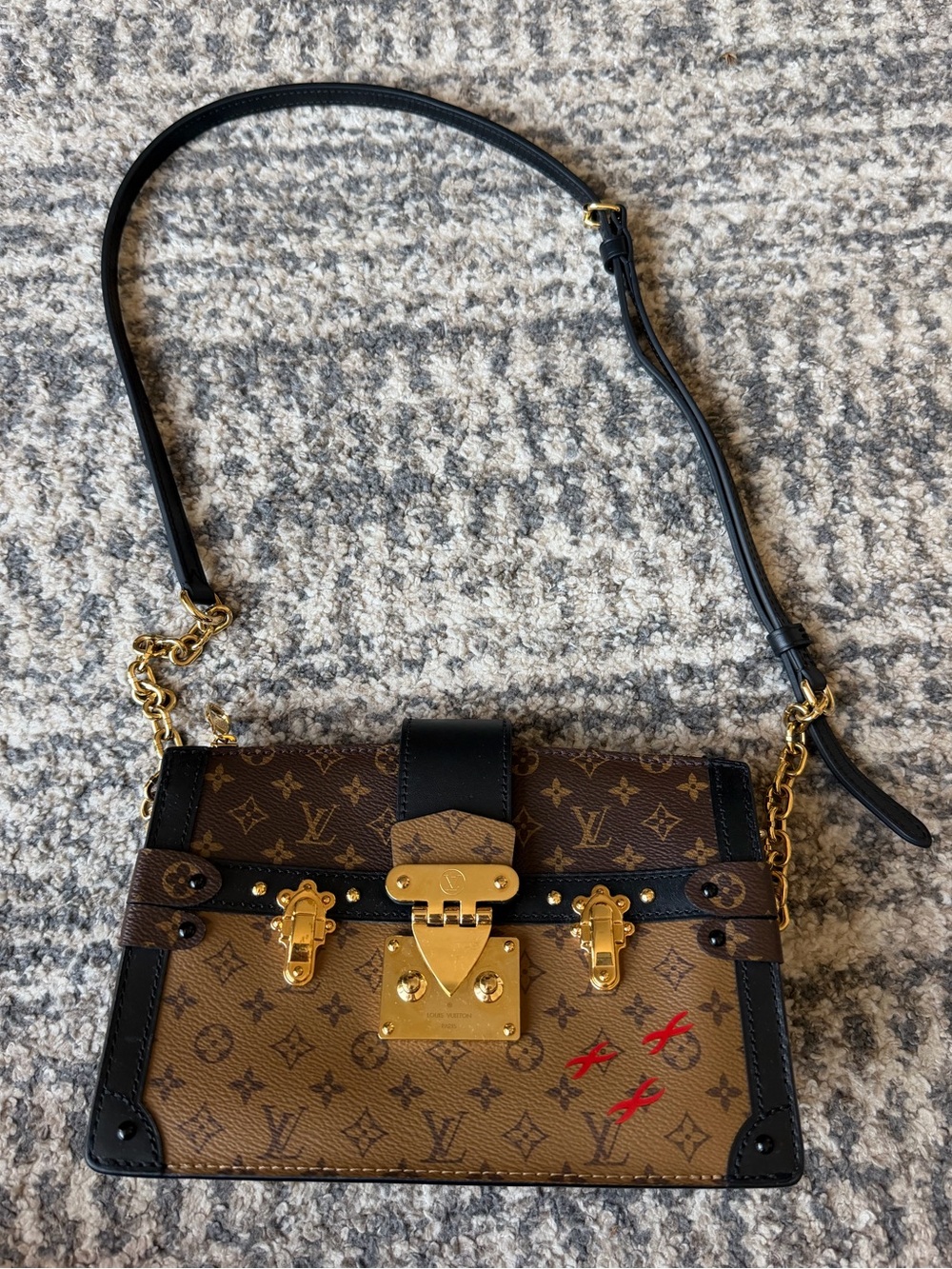 Louis Vuitton Brown and Black Monogram Trunk Crossbody with Gold Hardware